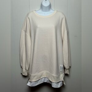 CHICME Womens Cream Pull Over  Sweatshirt with Side Zip and Peekaboo Shirt Sz XL